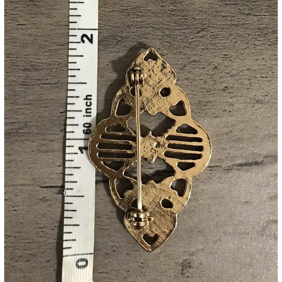 Gold Tone Geometric, Swirls, Lines, Floral Brooch Pin - Picture 5 of 7